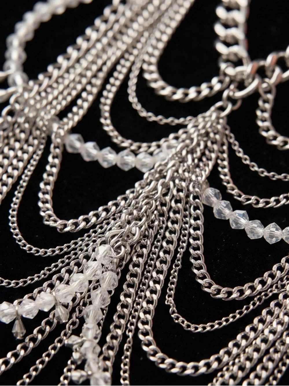 Silver-Tone Multi-Layered Chain Anklet with Clear Beads